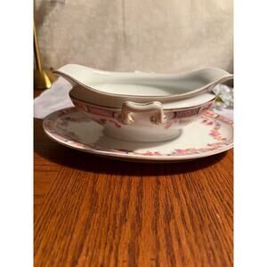 Antique Turin Bavaria Gravy Boat with Attached Underplate, 1920s Porcelain